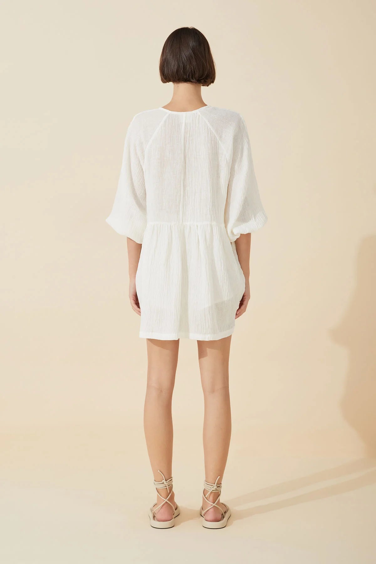 White Textured Linen Top