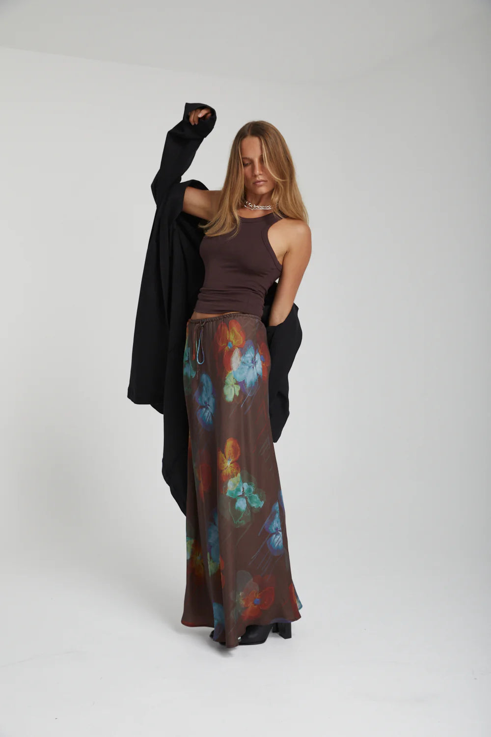 Relaxed Maxi Skirt - Pansy Drip