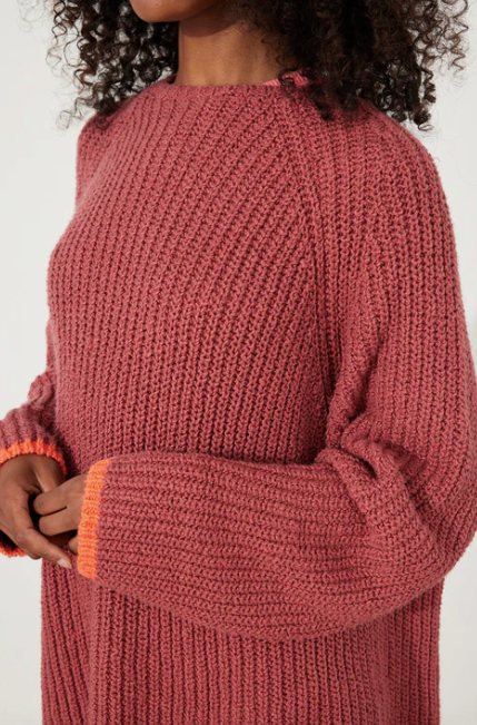 Plum Contrast Rib Knit Jumper