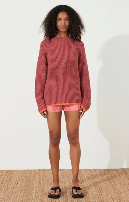 Plum Contrast Rib Knit Jumper