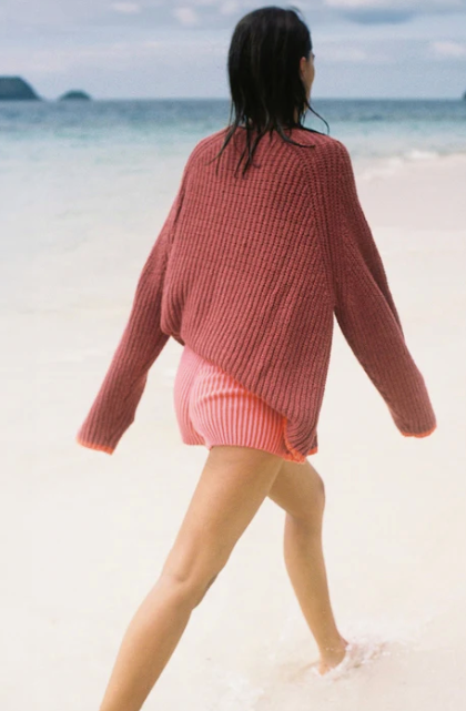 Plum Contrast Rib Knit Jumper