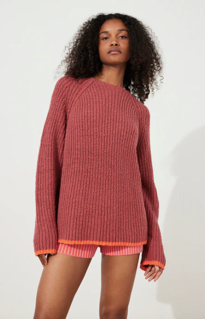 Plum Contrast Rib Knit Jumper