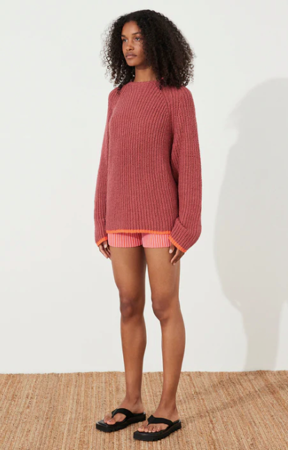 Plum Contrast Rib Knit Jumper