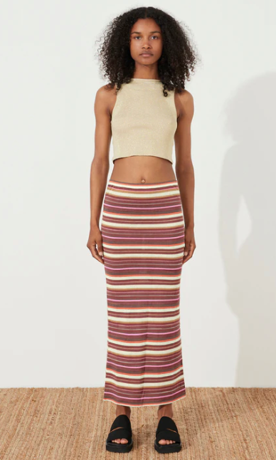 Golden Retro Stripe Knit Skirt