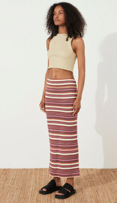 Golden Retro Stripe Knit Skirt