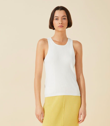 White Knitted Organic Cotton Blend Tank