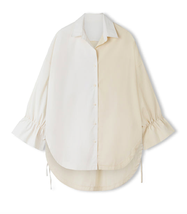 Stone Two-Tone Organic Cotton Blend Drawcord Shirt