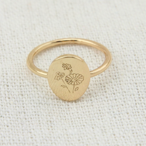 Birth Flower Signet Ring