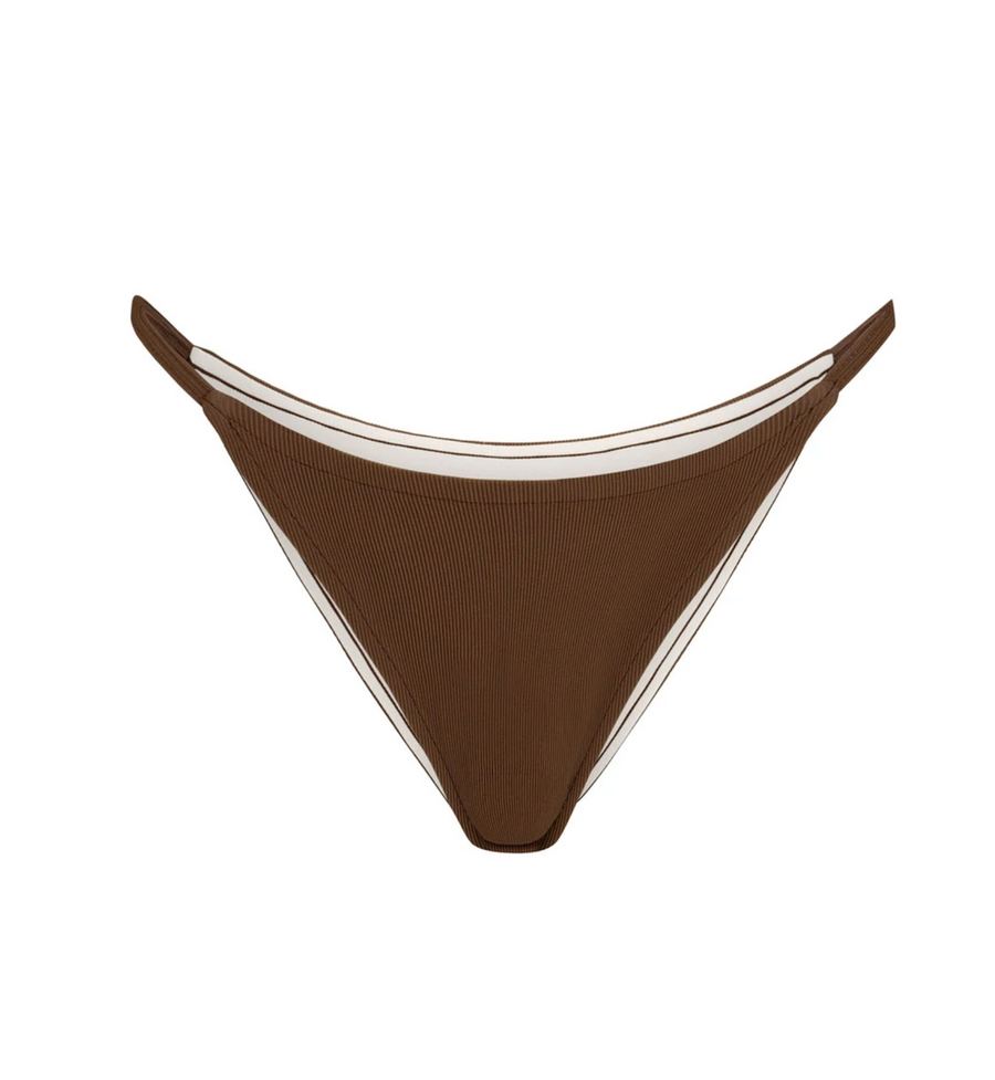 Brown Ribbed Curve String Brief